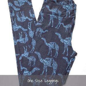 LuLaRoe OS Leggings Camels Navy Blue Mosaic NEW